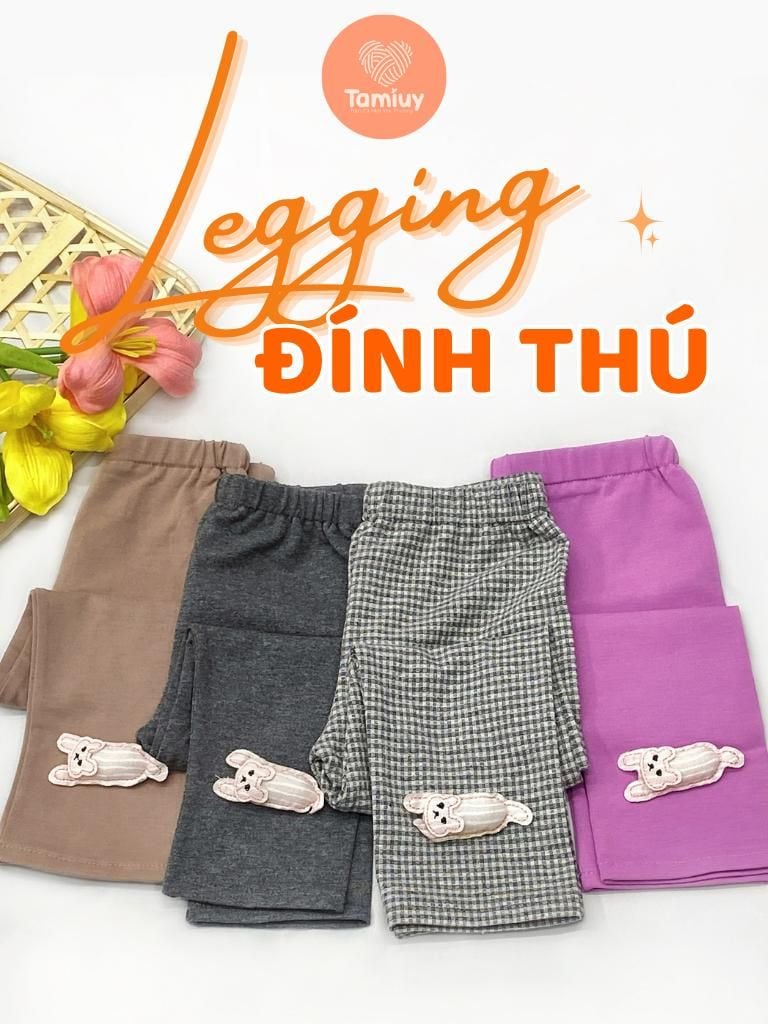  Quần Leg Dài Đính Thú Chất Thun Cotton Dành Cho Bé 1-10 Tuổi 