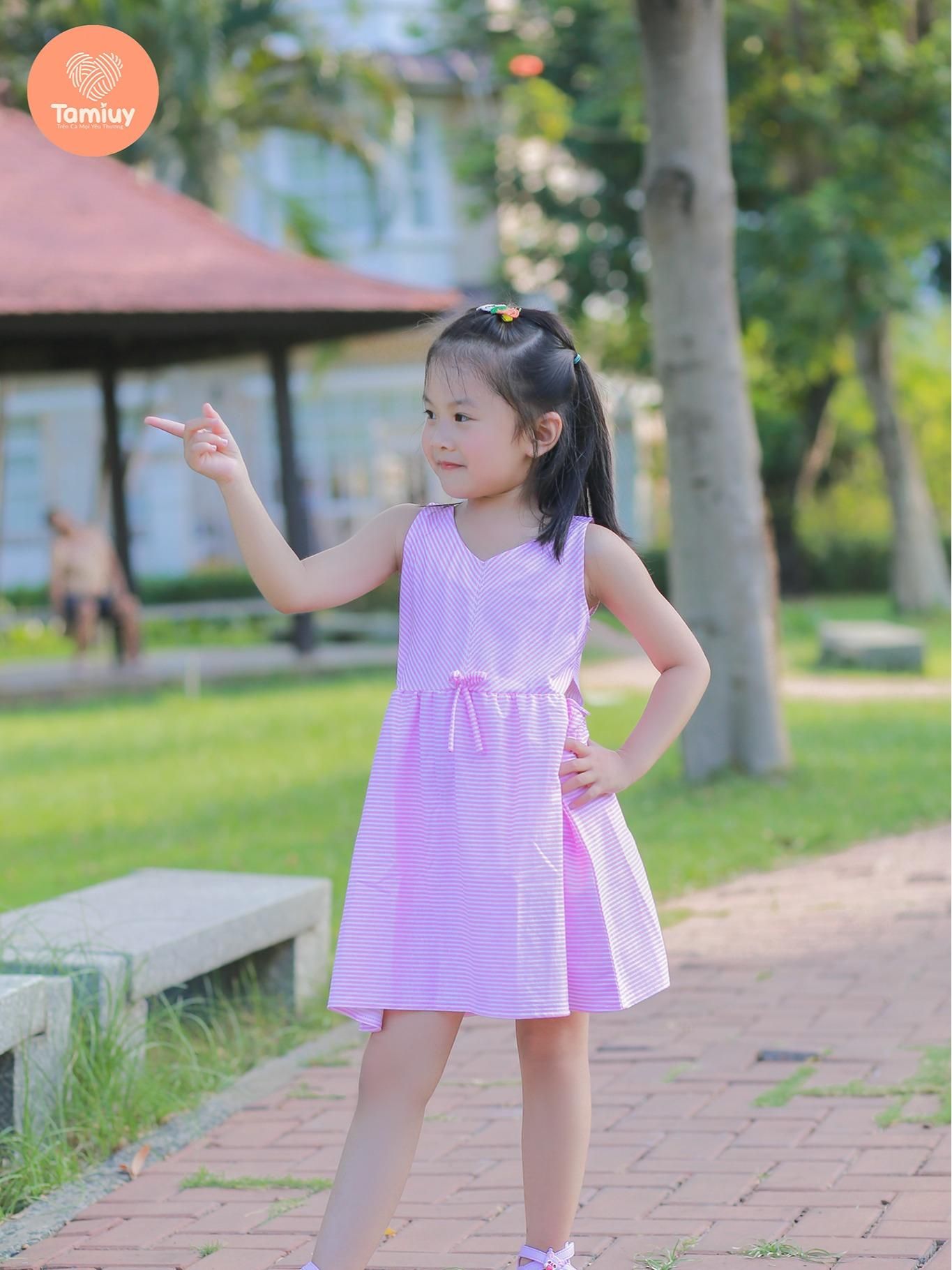  Đầm Thun Sọc Đối Xứng  Tamiuy Chất Cotton 4 Chiều Cho Bé Gái (1-10 T) 