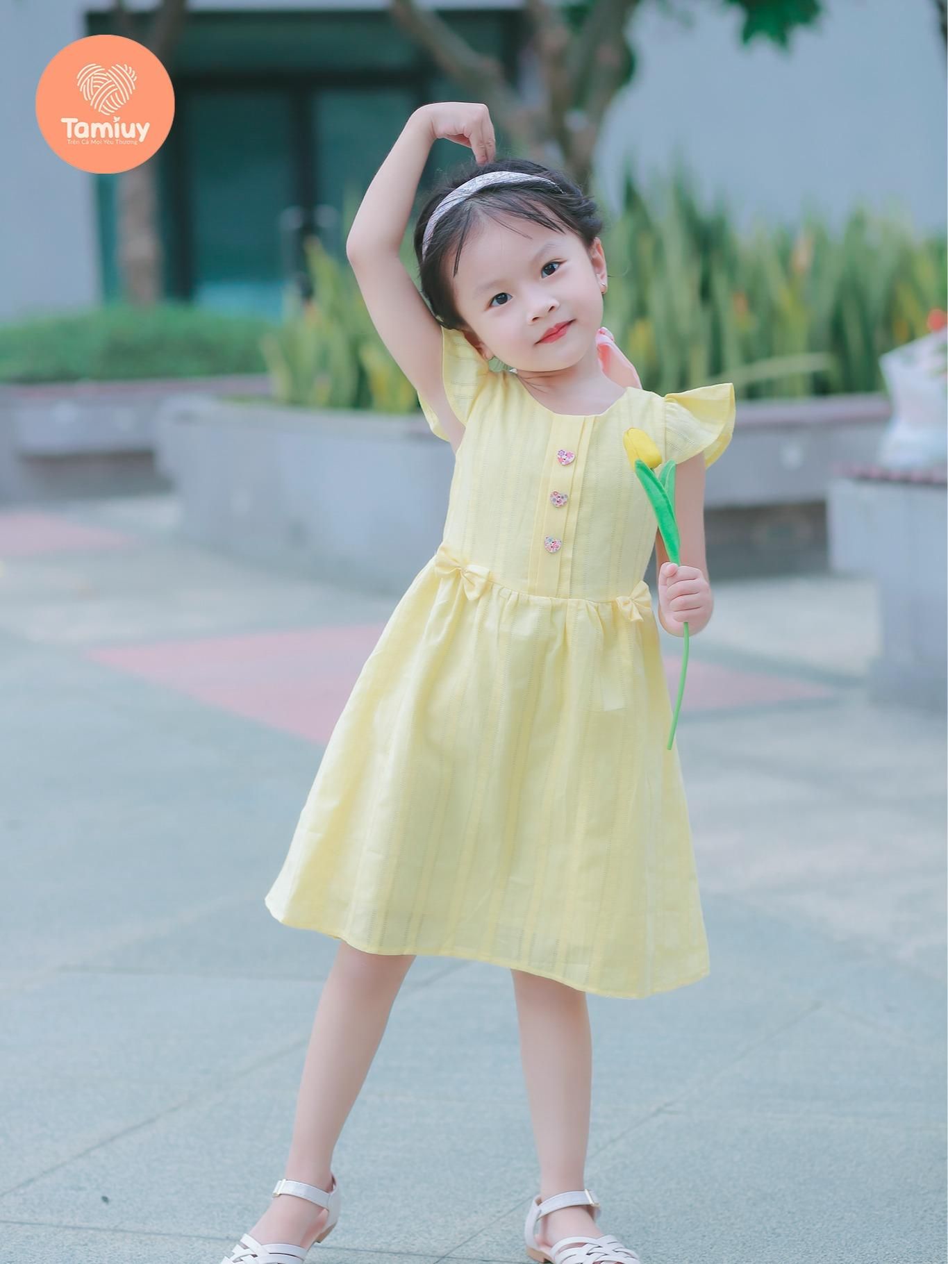  Đầm Xòe Bé Gái Tamiuy  Thêu Trụ Tay Cánh Tiên (Size 1-10 Tuổi) 