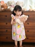  Tamiuy Đầm Yếm Cổ Thun Họa Tiết Hoa Hướng Dương Cho Bé Gái Từ 1-10 Tuổi Chất Liệu Linen Mềm Mịn 