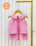  Bộ Caro Bé Gái Tamiuy Cam & Trắng Phối Hoa Tiết Vải Cotton Mềm Mịn Size 2-12 