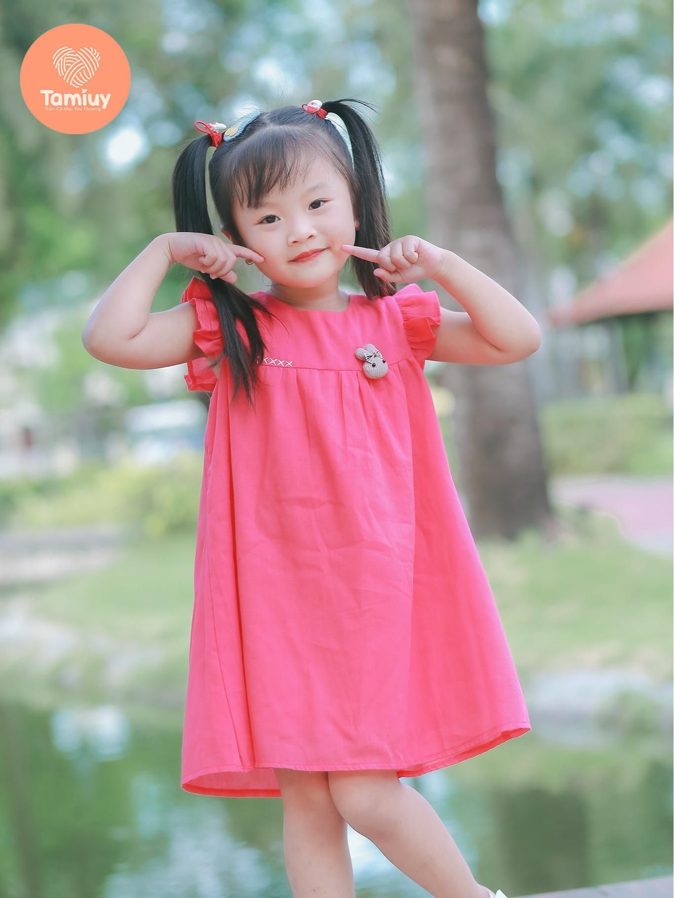  Tamiuy Set Đầm Bé Gái Tamiuy Đính Thú Chất  Liệu Mùa Hè CHo Bé 10-35 kg 