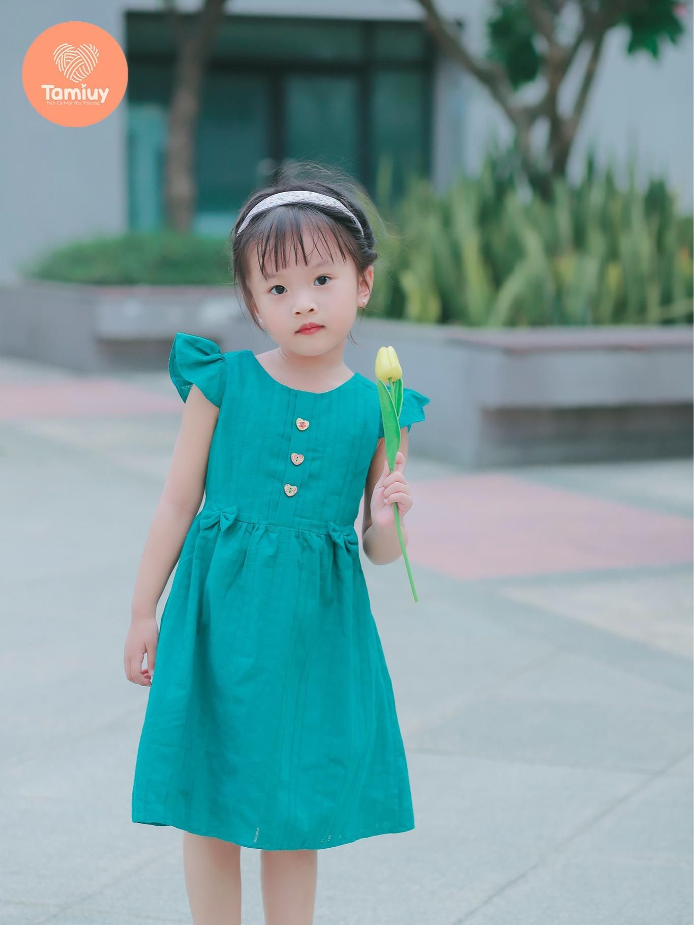  Đầm Xòe Bé Gái Tamiuy  Thêu Trụ Tay Cánh Tiên (Size 1-10 Tuổi) 