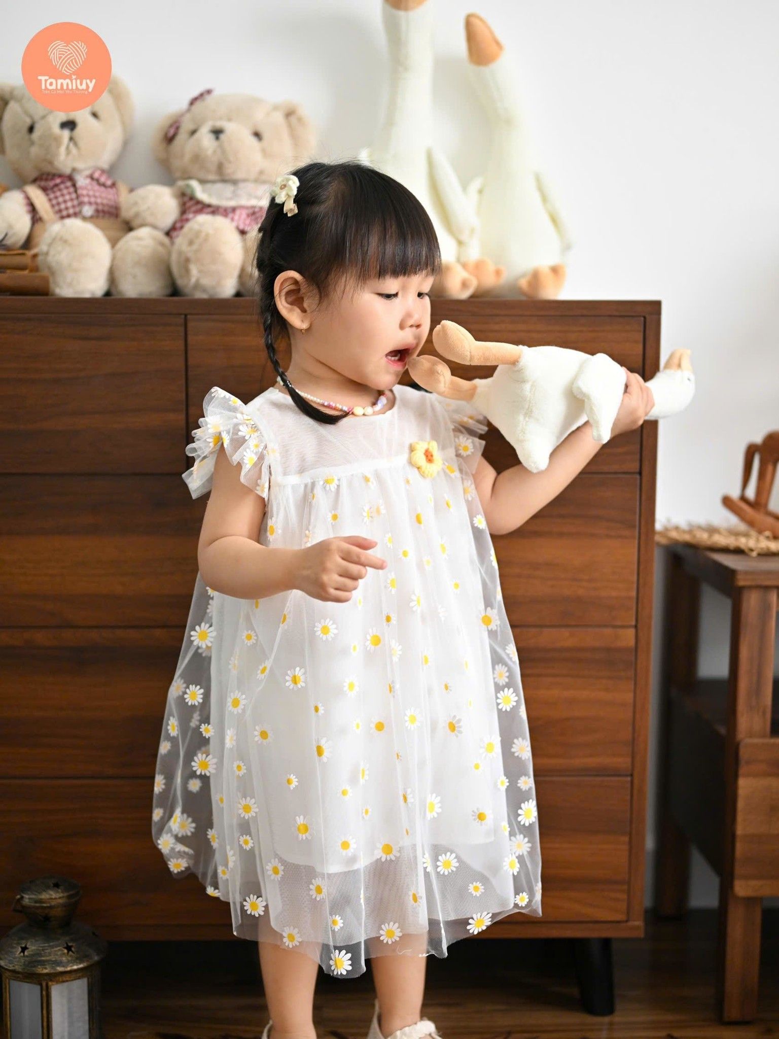  Đầm Xòe Công Chúa Tamiuy  Vải Lưới Hoa Cúc Cho Bé Gái Từ 10-38 kg 
