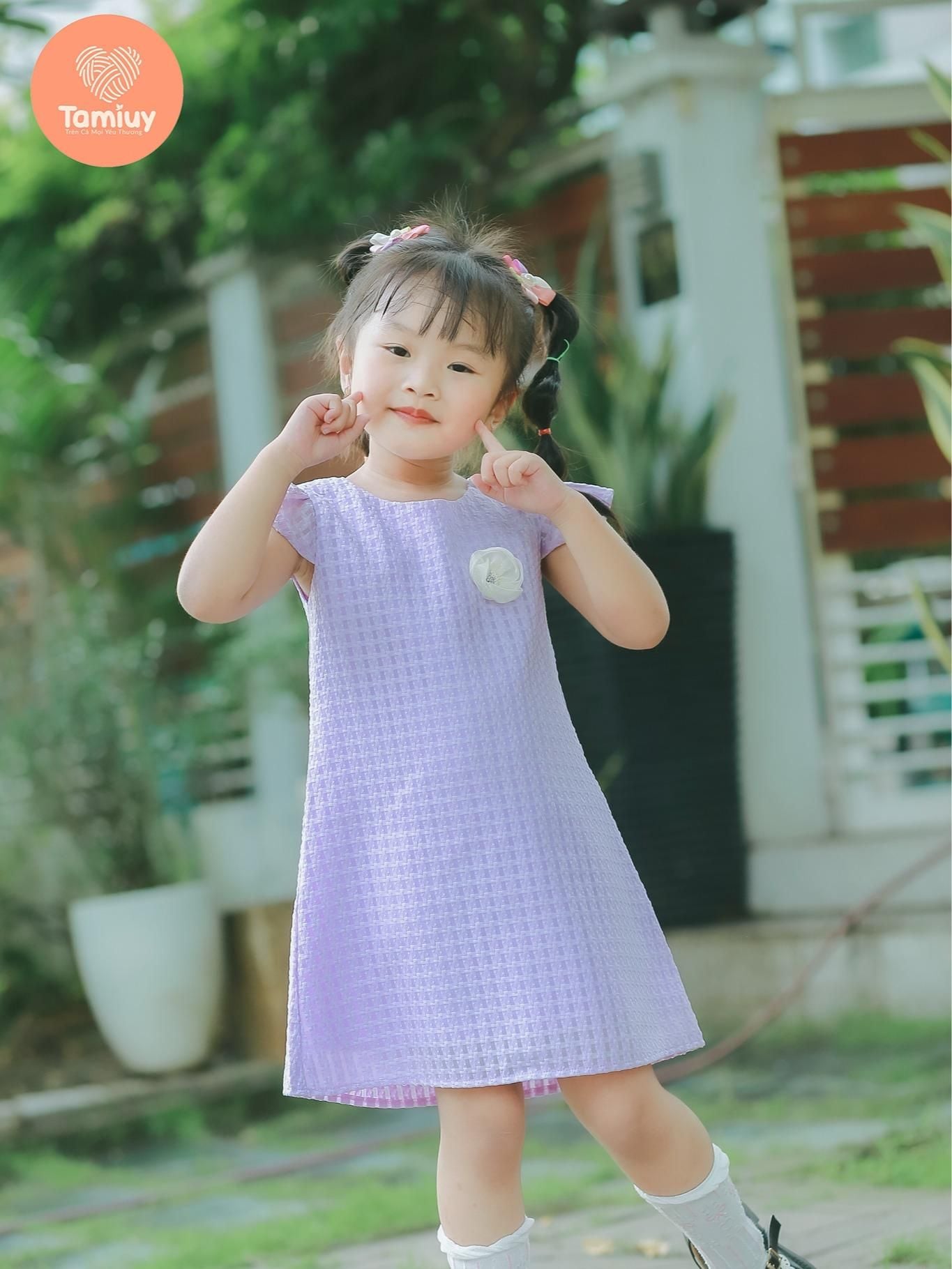  Đầm Chữ A Bé Gái Tamiuy Cotton Mềm Đính Hoa, Nhiều Màu (1-10T) 