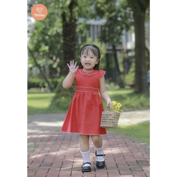  Váy Bé Gái Tamiuy Cao Cấp Thiết Kế Tay Phồng Cánh Tiên Rode ở Cổ Và Eo Chất Liệu Linen Mềm Mại 