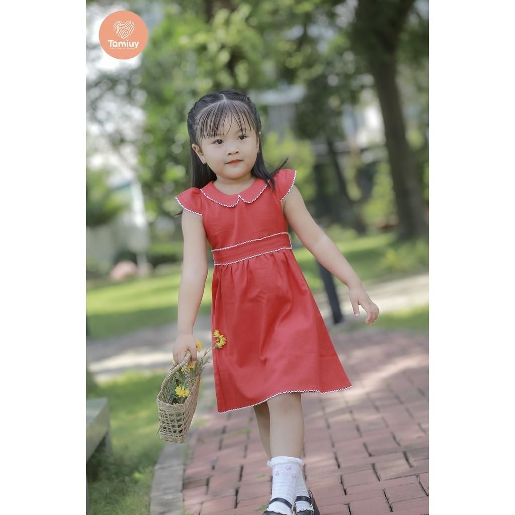  Đầm Bé Gái Tamiuy Cao Cấp Thiết Kế Tay Phồng Cánh Tiên Rode ở Cổ Và Eo Chất Liệu Linen Mềm Mại Size Trung 