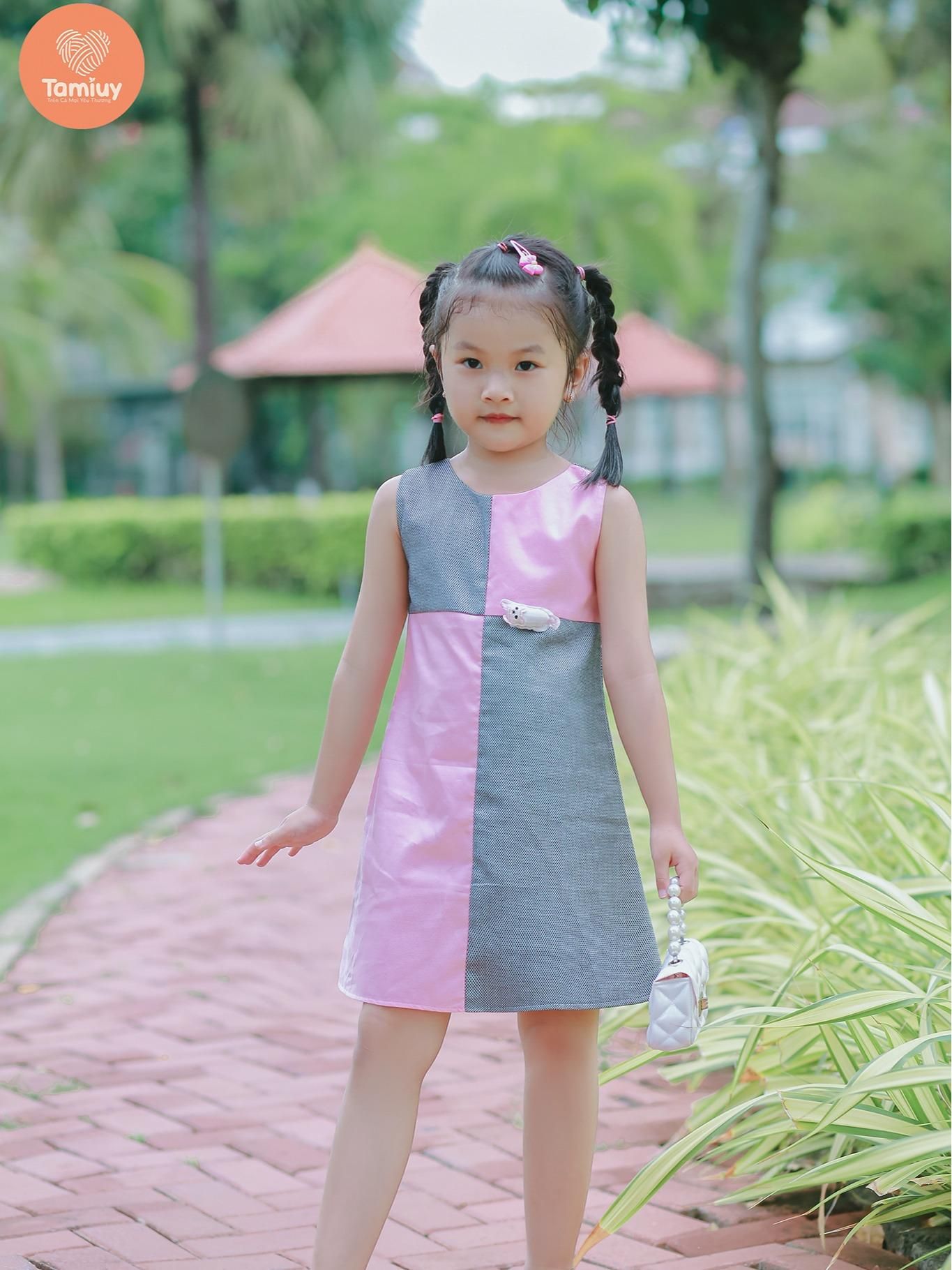  Đầm Bé Gái Tamiuy Phối Màu Đính Hình Thú Dễ Thương Cho Bé 1-10 Tuổi 