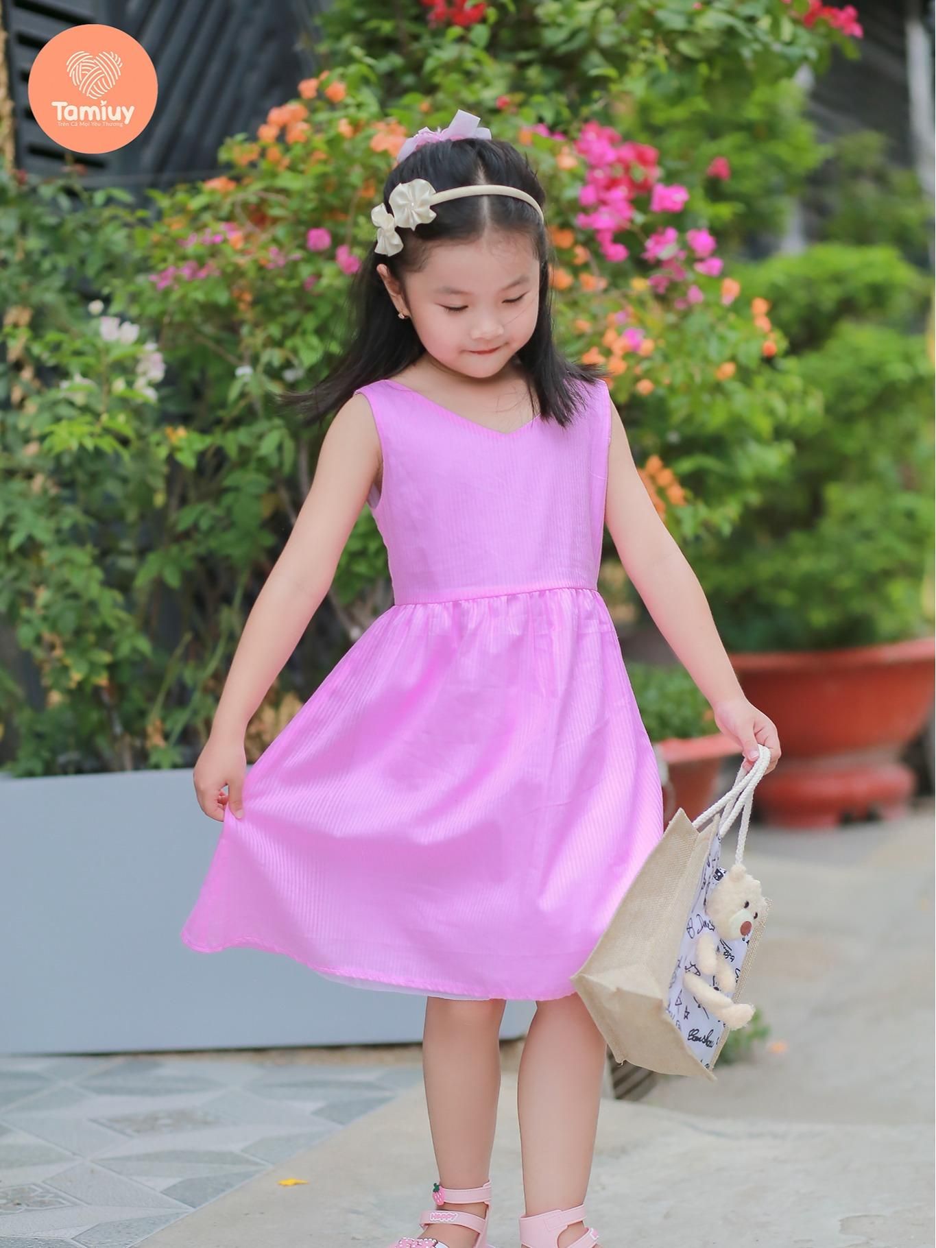  Tamiuy Đầm Cho Bé Gái Thiết Kế Xẻ Tim Sau Lưng Cổ Bèo Phong Cách Ngày Hè Đơn Giản Vải Cotton Mềm Mịn 