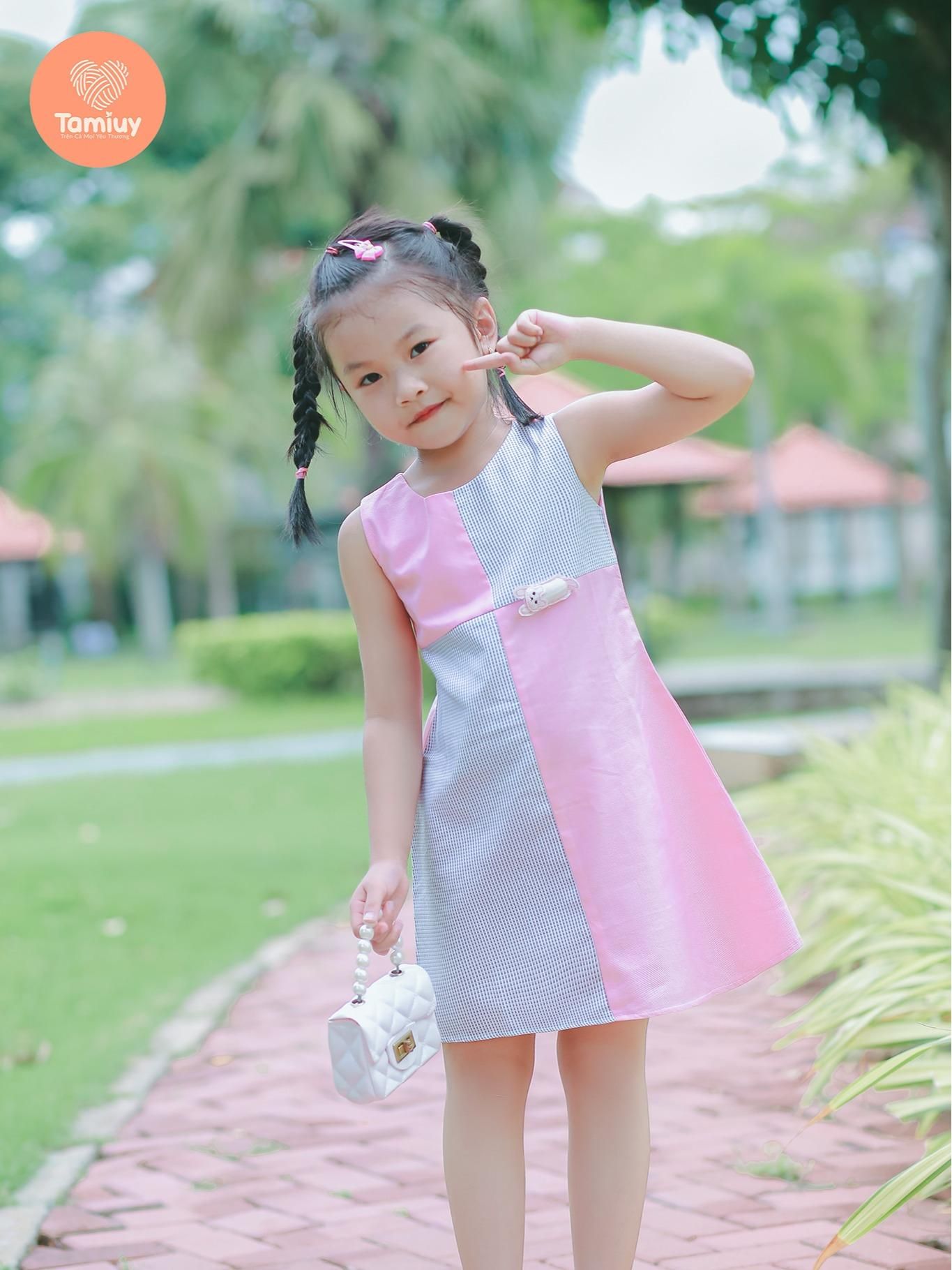  Đầm Bé Gái Tamiuy Phối Màu Đính Hình Thú Dễ Thương Cho Bé 1-10 Tuổi 