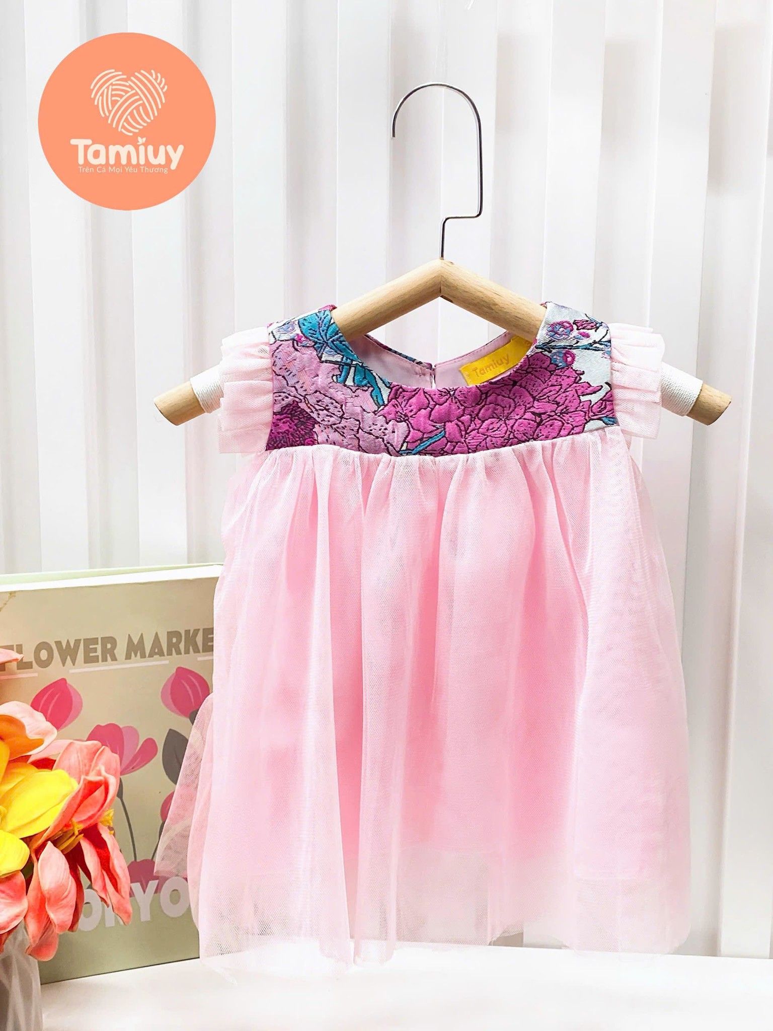  Đầm Gấm Tamiuy Tay Cánh Tiên Tamiuy cho Bé Gái Sơ Sinh 