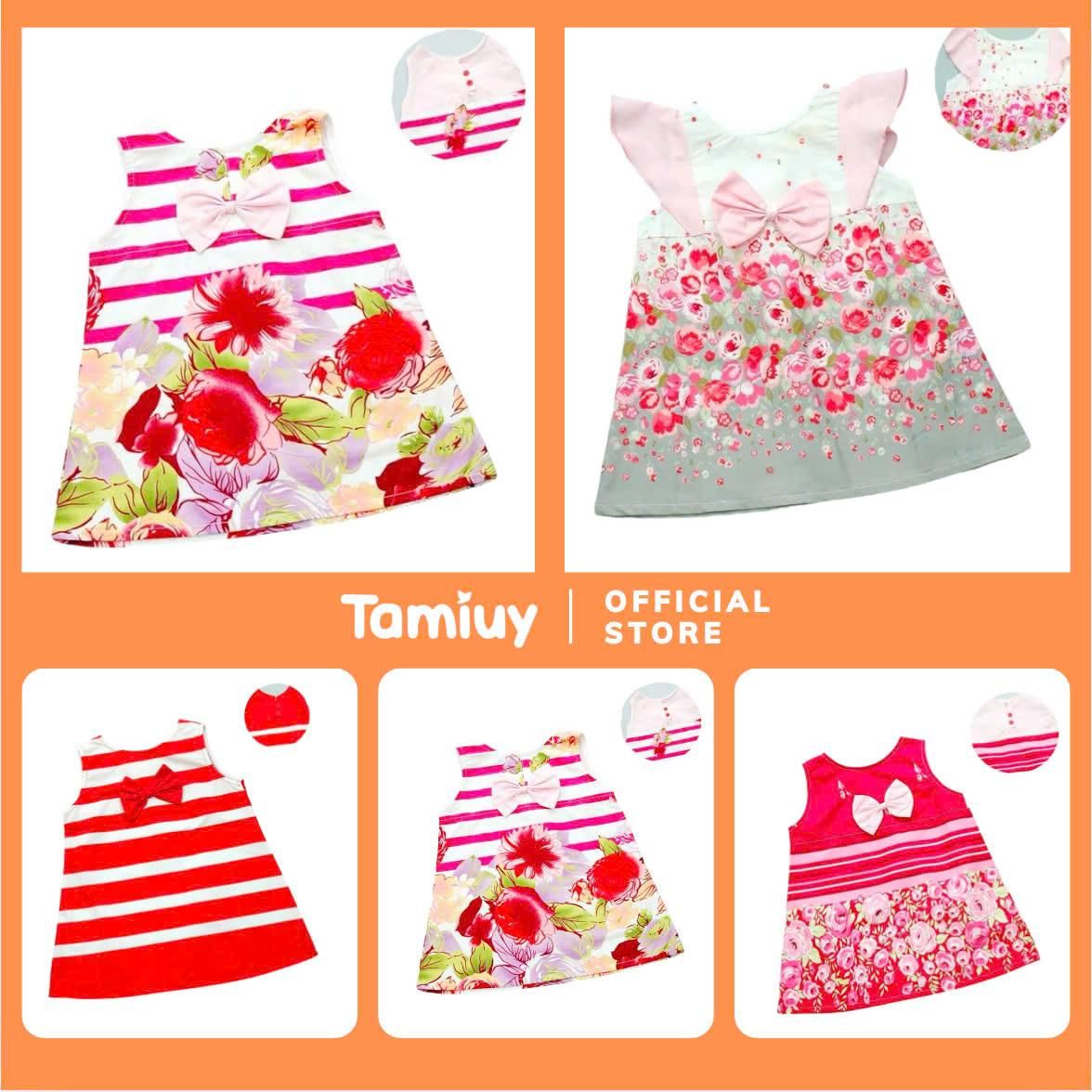  Váy Chữ A Bé Gái Tamiuy Cao Cấp Đính Nơ Họa Tiết Dễ Thương Chất Vải Cotton Mềm Mịn Nhiều Màu Tùy Chọn 