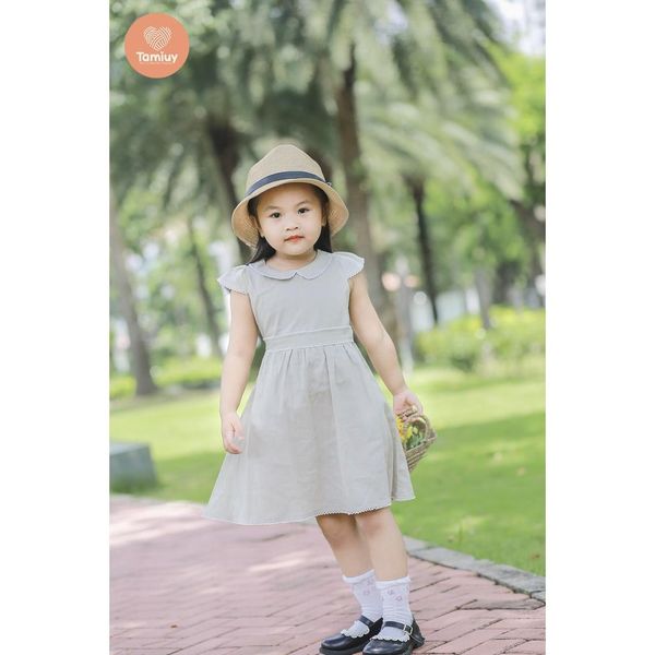  Đầm Bé Gái Tamiuy Cao Cấp Thiết Kế Tay Phồng Cánh Tiên Rode ở Cổ Và Eo Chất Liệu Linen Mềm Mại Size Trung 