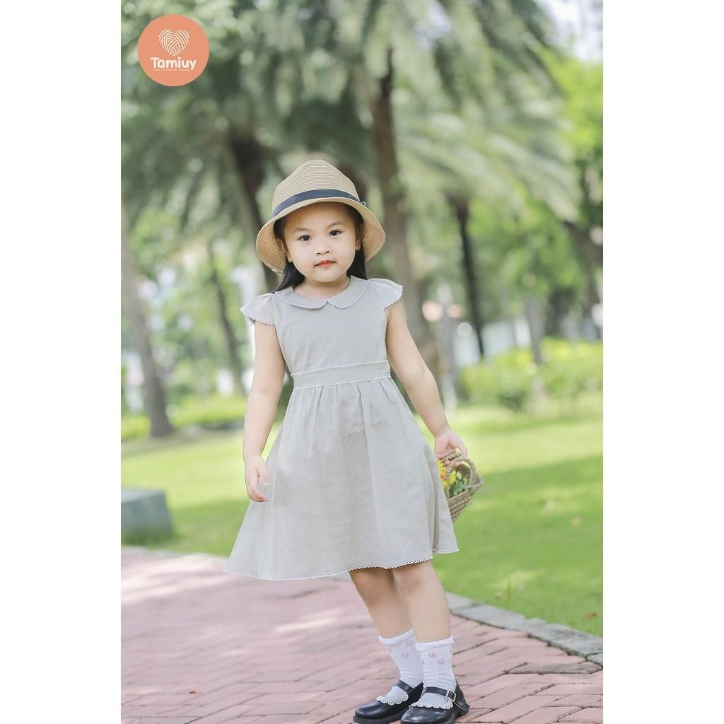  Đầm Bé Gái Tamiuy Cao Cấp Thiết Kế Tay Phồng Cánh Tiên Rode ở Cổ Và Eo Chất Liệu Linen Mềm Mại Size Trung 