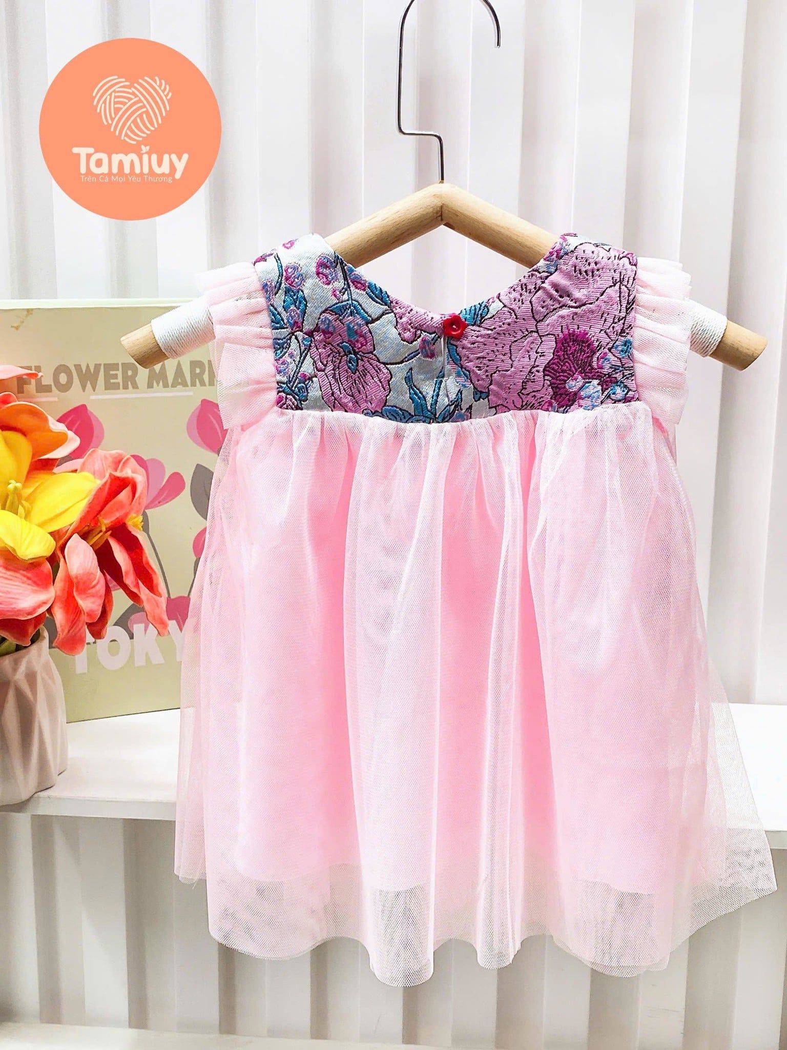  Đầm Gấm Tamiuy Tay Cánh Tiên Tamiuy cho Bé Gái Sơ Sinh 