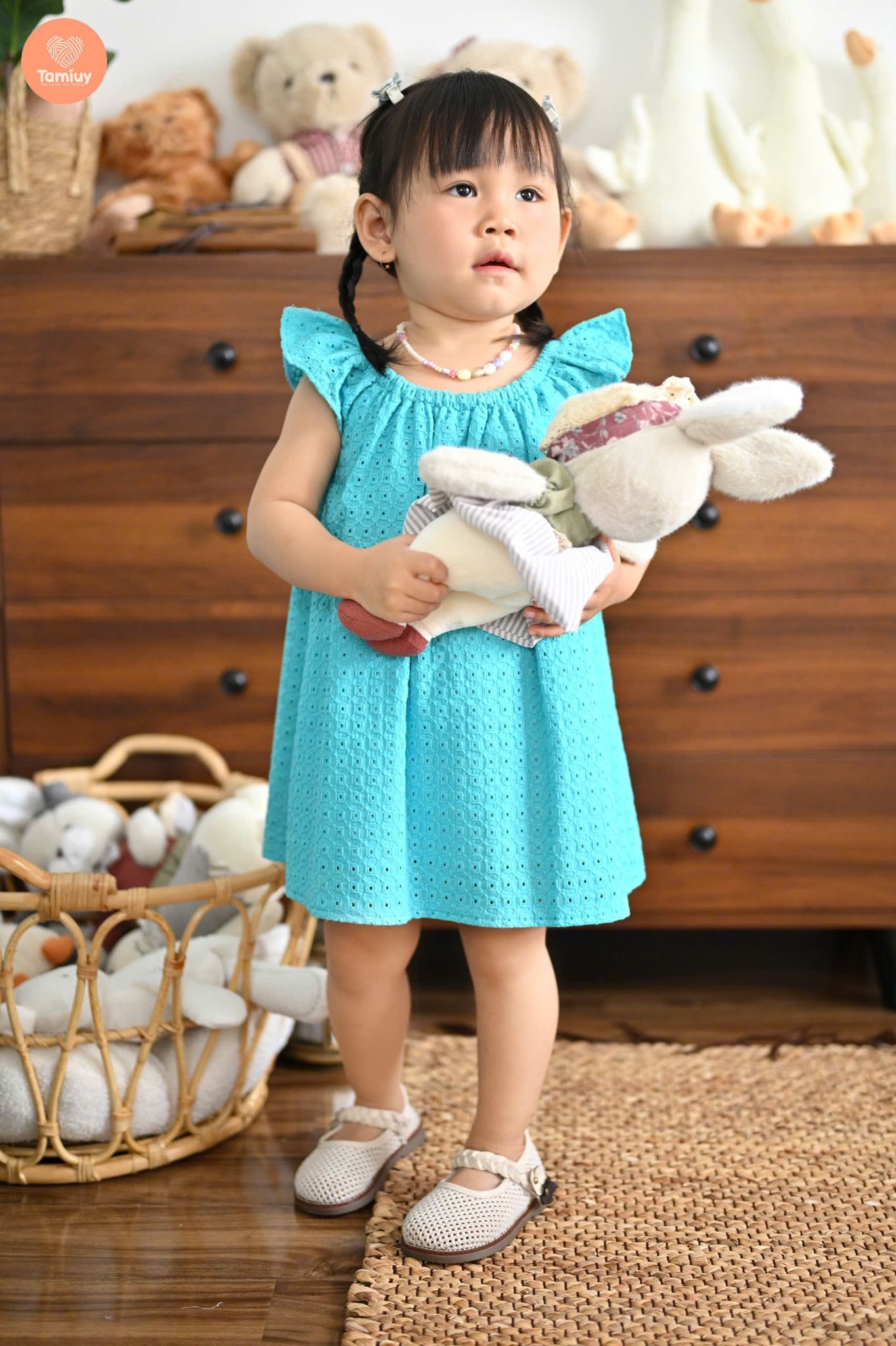  Tamiuy Đầm Yếm Cổ Thun Họa Tiết Hoa Hướng Dương Cho Bé Gái Từ 1-10 Tuổi Chất Liệu Linen Mềm Mịn 