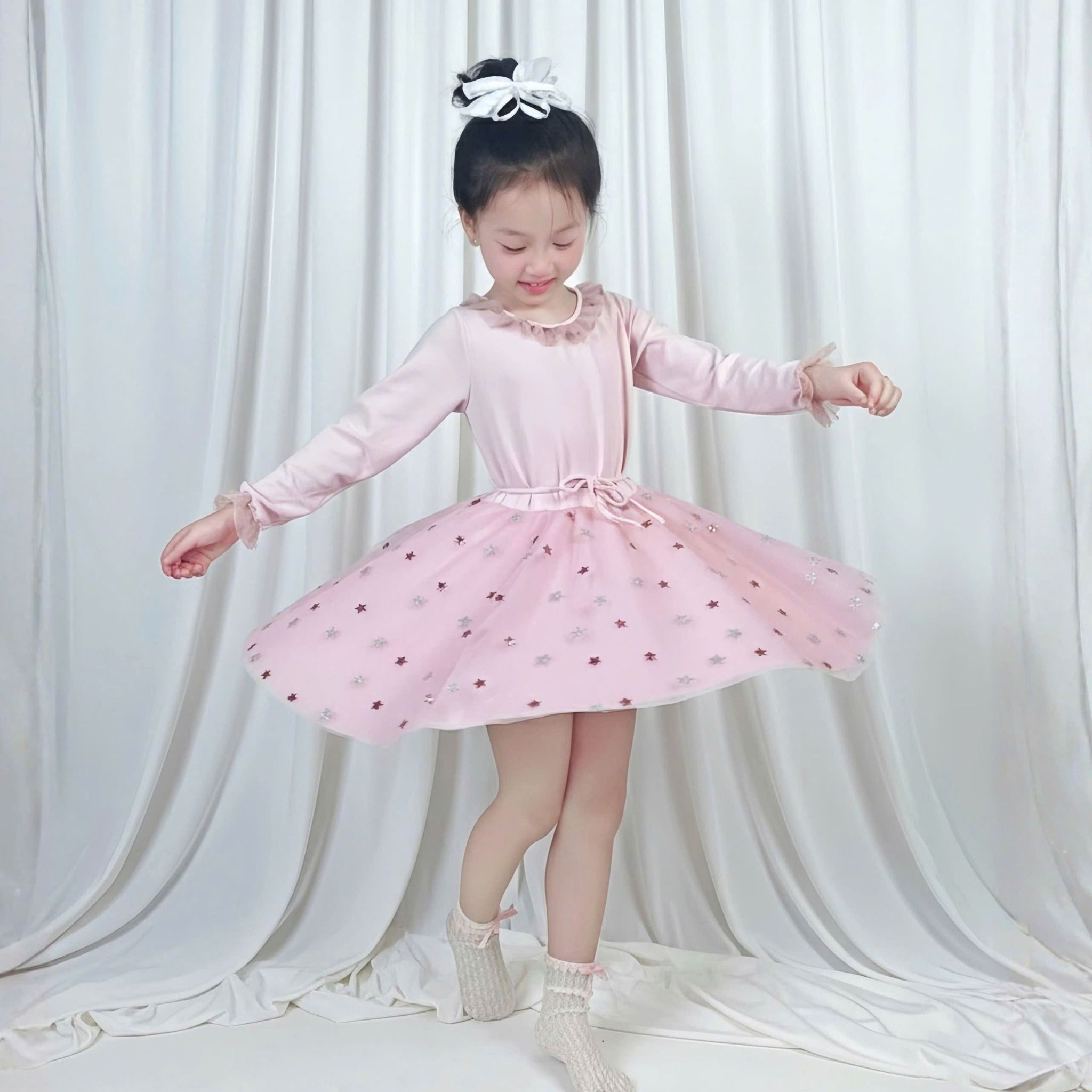  Đầm Múa Bale Bé Gái Tamiuy Xoè Tròn 360 Độ ,Váy Tay Dài Màu Hồng Dễ Thương 