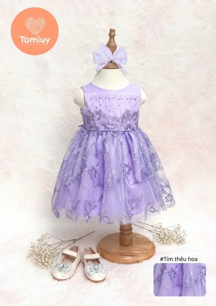 Đầm Bé Gái  Tamiuy Dạ Hội Ren Đăng Chân, Thêu Hoa  Size 10–40kg 