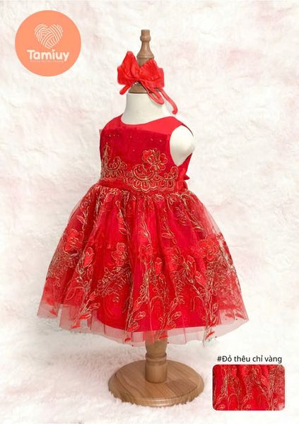  Đầm Bé Gái  Tamiuy Dạ Hội Ren Đăng Chân, Thêu Hoa  Size 10–40kg 