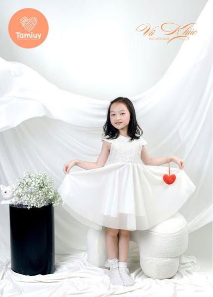  Đầm Bé Gái  Tamiuy Tùng Xoè 360 Độ ,Váy Dự Tiệc Trắng Kem Thiết Kế Tiểu Thư 