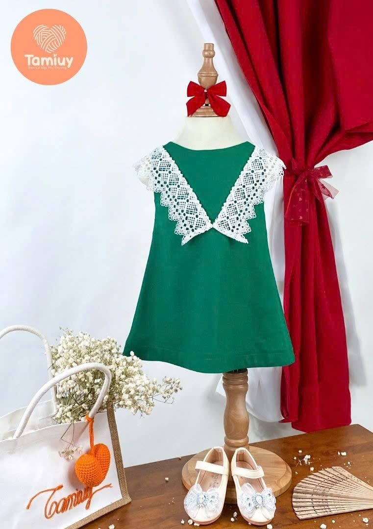  Đầm Bé Gái Tamiuy Linen Phối Ren Cổ Tròn Ren Chữ V, Đầm Xòe Bé Gái Dạo Phố, Diện Tết,Size 10–40kg 