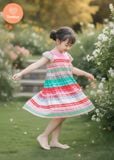  Đầm Cổ Yếm Dập Ly Tamiuy Voan Mềm Mại, Hoạ Tiết Cầu Vồng (1-10T) 