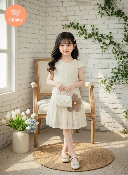  ĐầmThiết Kế Bé Gái  Tamiuy Ren Dập Ly Đuôi Cá Dành cho Bé  40 kg 