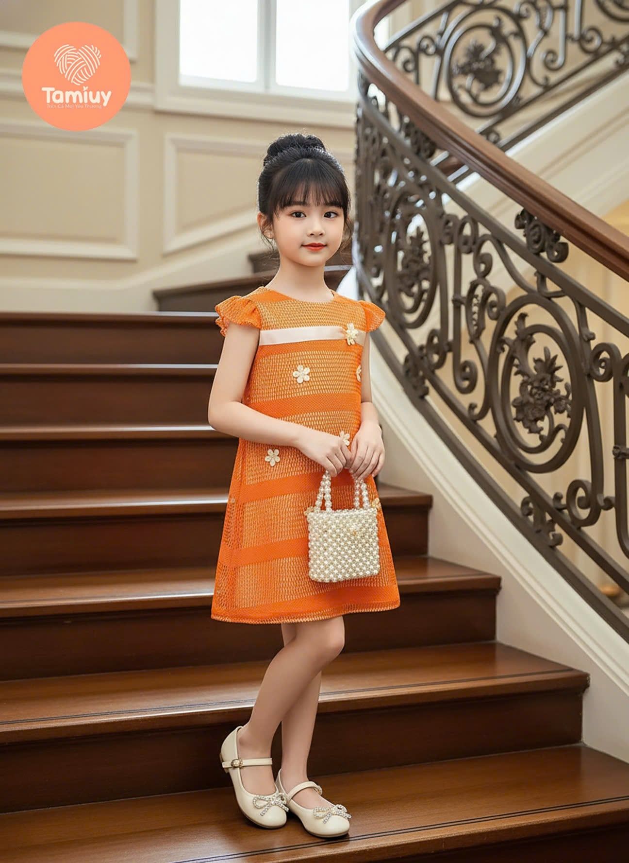  Đầm Bé Gái Tay Cánh Tiên Dáng A TAMIUY Đính Nơ Ruy Băng 