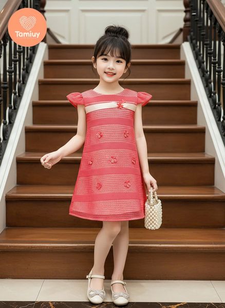  Đầm Bé Gái Tay Cánh Tiên Dáng A TAMIUY Đính Nơ Ruy Băng 