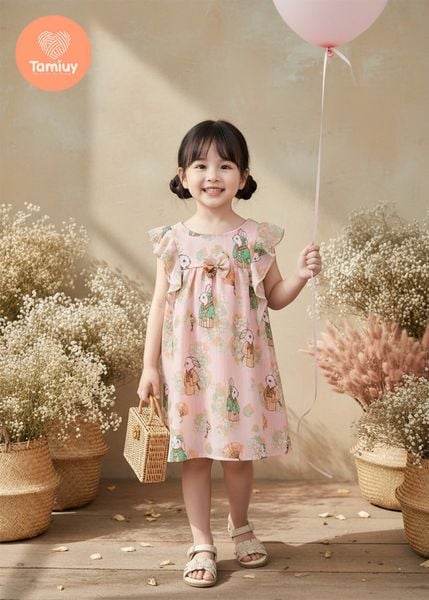  Đầm Bé Gái Họa Tiết Hoa Nhí TAMIUY , Phối Bèo Tay Dễ Thương, Đi Chơi Đi Tiệc Size 2-12 