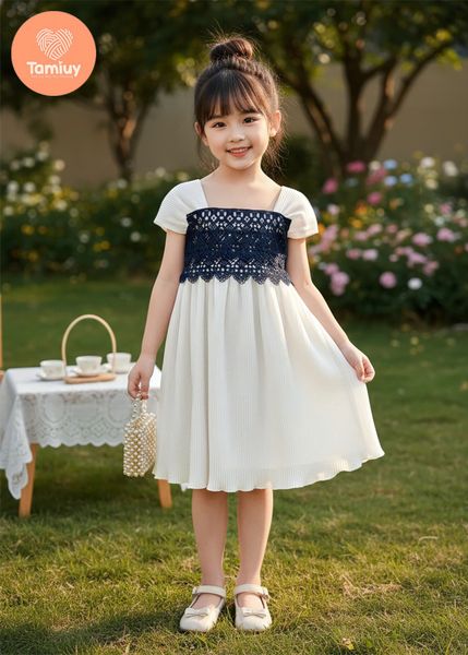  Đầm Bé Gái Dáng Xòe Phối Ren TAMIUY, Đi Tiệc Đi Chơi (4 Màu) Size 2-12 