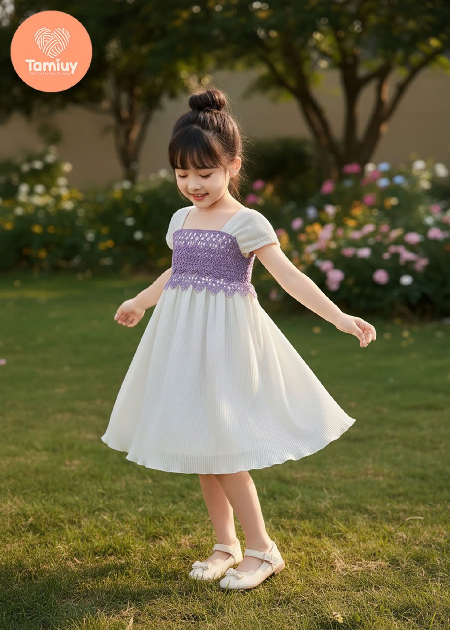  Đầm Bé Gái Dáng Xòe Phối Ren TAMIUY, Đi Tiệc Đi Chơi (4 Màu) Size 2-12 
