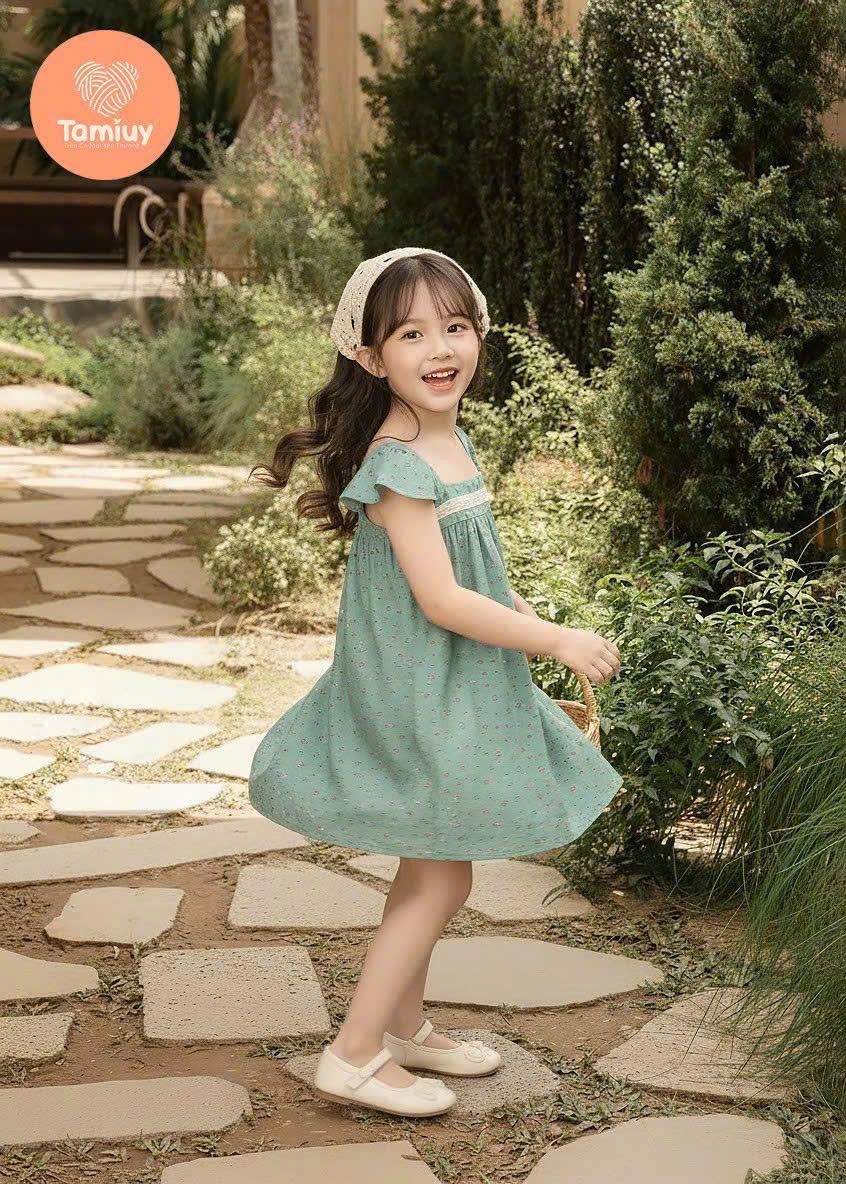  Đầm Bé Gái Hoa Nhí Vintage TAMIUY, Váy Trẻ Em Cotton Mềm Mại Phong Cách Hàn Quốc (Hồng / Vàng / Xanh) 