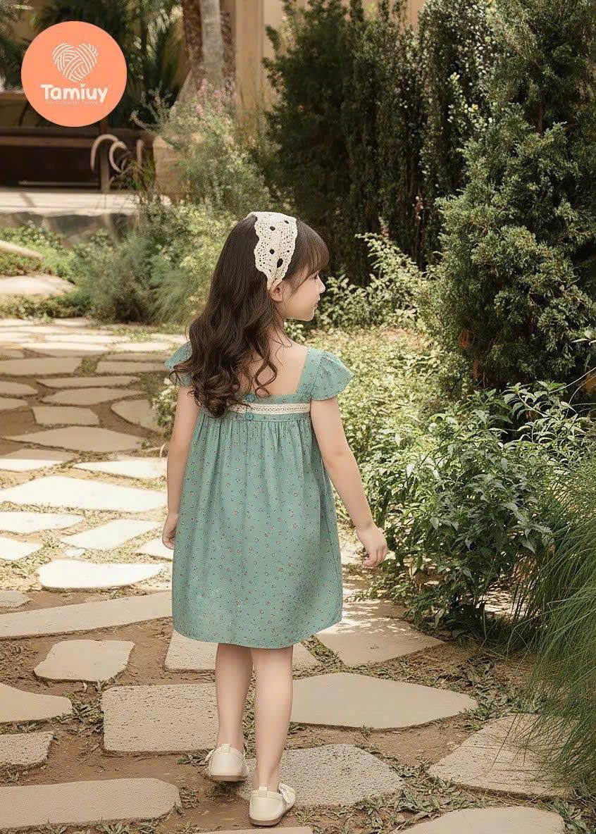  Đầm Bé Gái Hoa Nhí Vintage TAMIUY, Váy Trẻ Em Cotton Mềm Mại Phong Cách Hàn Quốc (Hồng / Vàng / Xanh) 