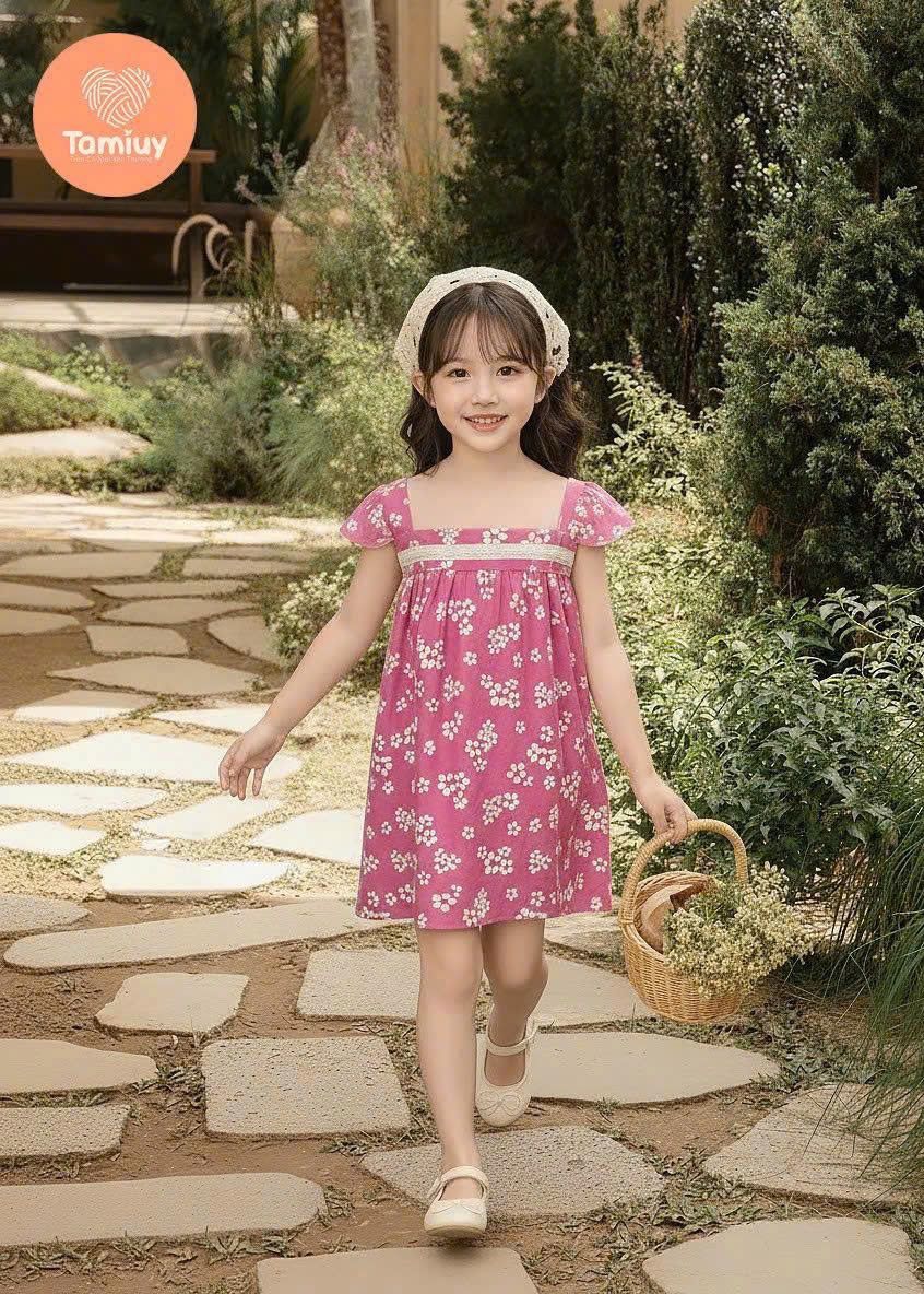  Đầm Bé Gái Hoa Nhí Vintage TAMIUY, Váy Trẻ Em Cotton Mềm Mại Phong Cách Hàn Quốc (Hồng / Vàng / Xanh) 