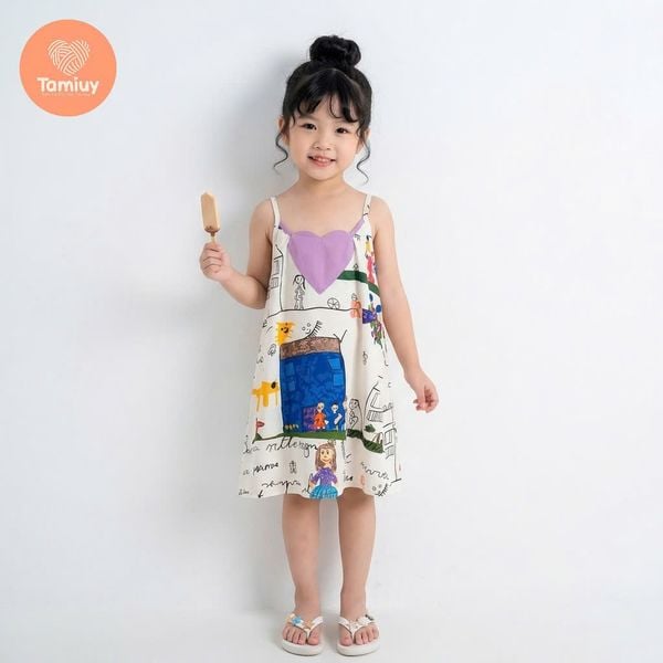  Đầm Yếm Tamiuy 2 Dây Trái Tim Bé Gái Cho Bé từ 10-38 kg 