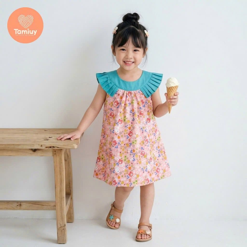  Đầm Bé Gái Tamiuy Thiết Kế Cổ Bèo Xếp Ly, Cotton Mềm Mại, Cao Cấp (1-10T) 