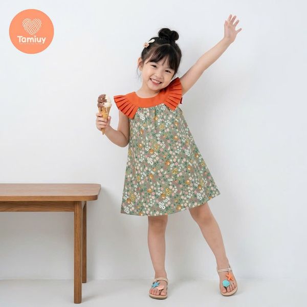  Đầm Bé Gái Tamiuy Thiết Kế Cổ Bèo Xếp Ly, Cotton Mềm Mại, Cao Cấp (1-10T) 
