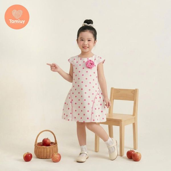  TAMIUY( BST Miên Dương ) Đầm Bé Gái Cotton Chấm Bi Dễ Thương  Dành Cho Bé Gái  10-38 kg 