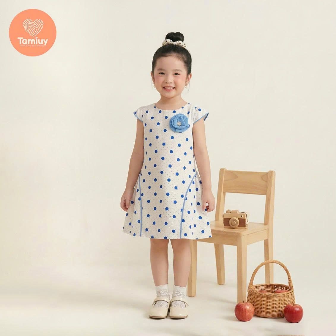  TAMIUY( BST Miên Dương ) Đầm Bé Gái Cotton Chấm Bi Dễ Thương  Dành Cho Bé Gái  10-38 kg 