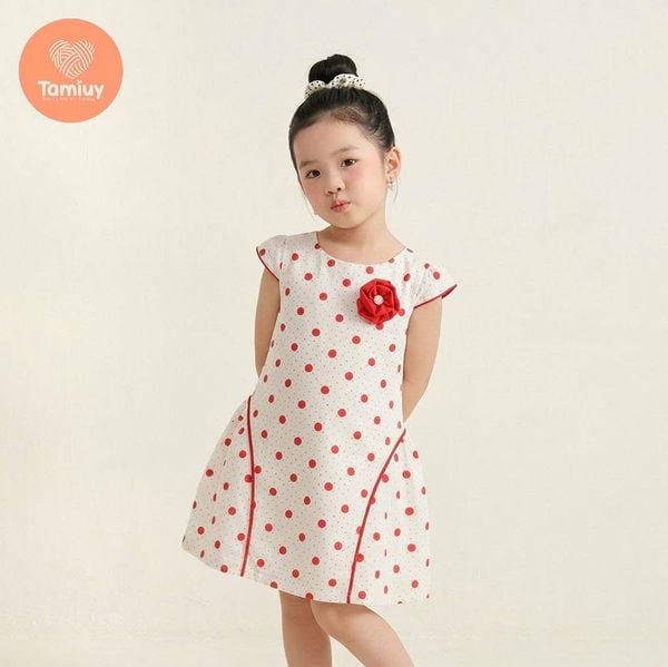  TAMIUY( BST Miên Dương ) Đầm Bé Gái Cotton Chấm Bi Dễ Thương  Dành Cho Bé Gái  10-38 kg 