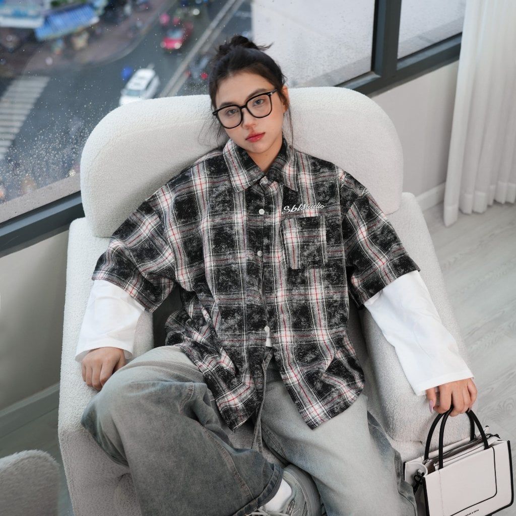 Áo sơmi Flannel washes Shirt tay ngắn Symbolic
