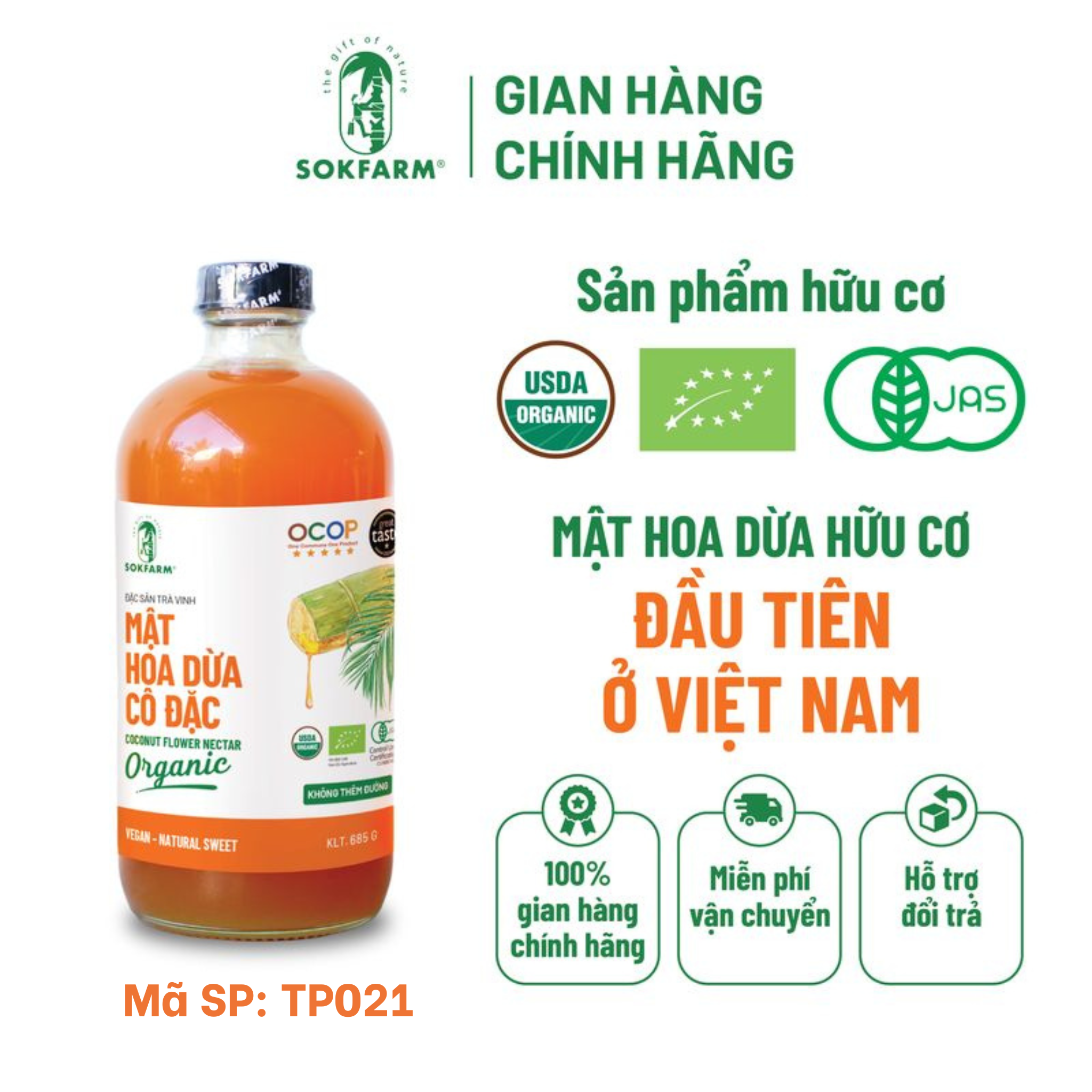Mật hoa dừa cô đặc Organic Sokfarm 685g