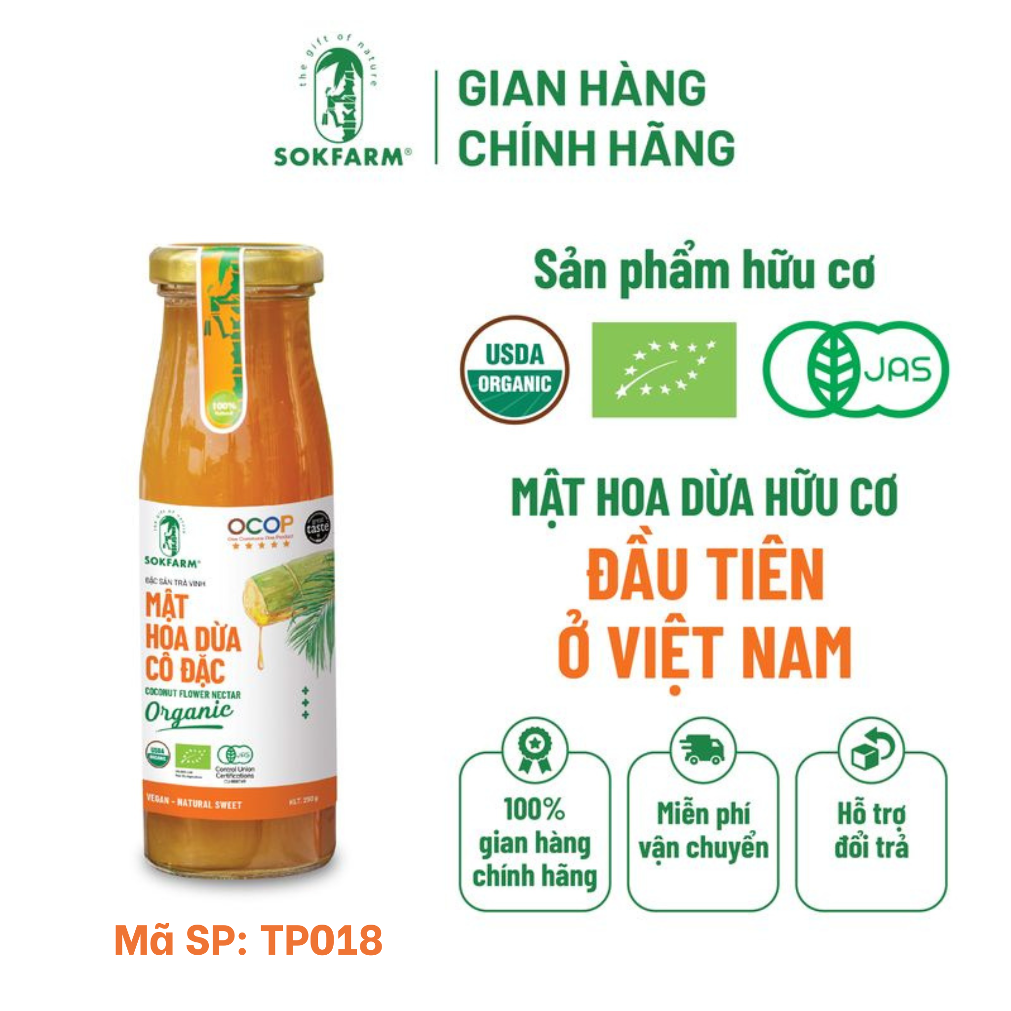 Mật hoa dừa cô đặc Organic Sokfarm 250g