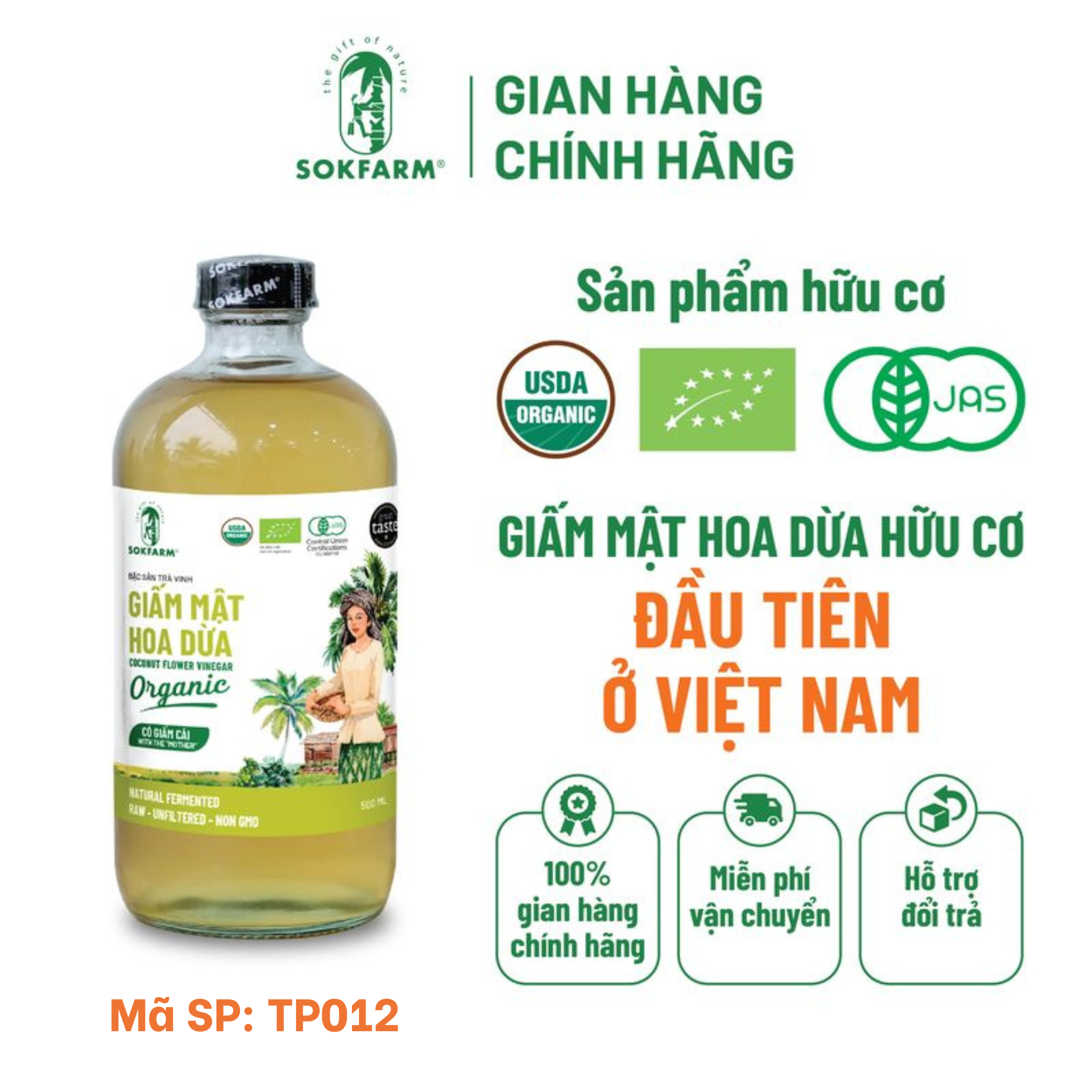 Giấm mật hoa dừa Organic Sokfarm 500ml