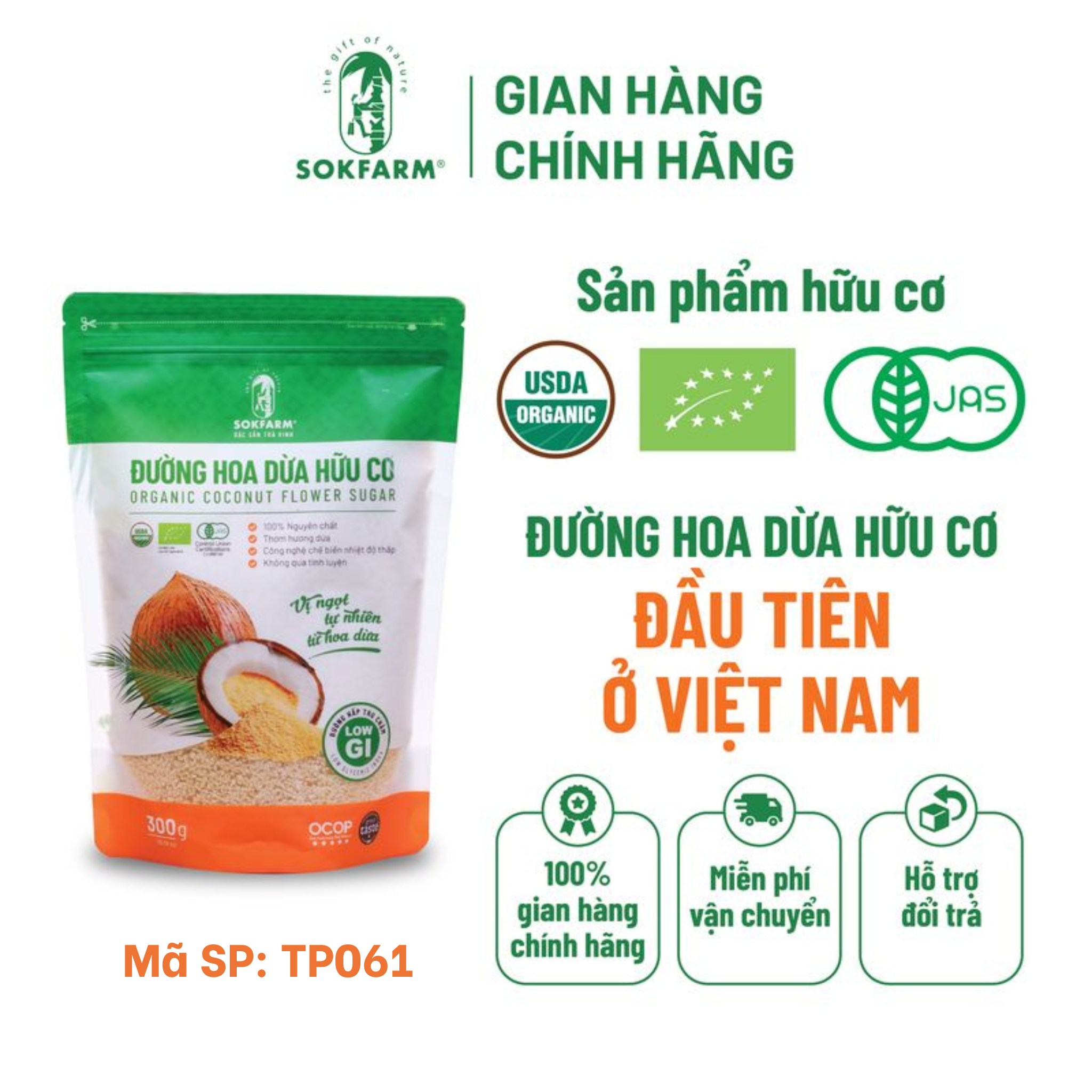 Đường hoa dừa hữu cơ Sokfarm 300g