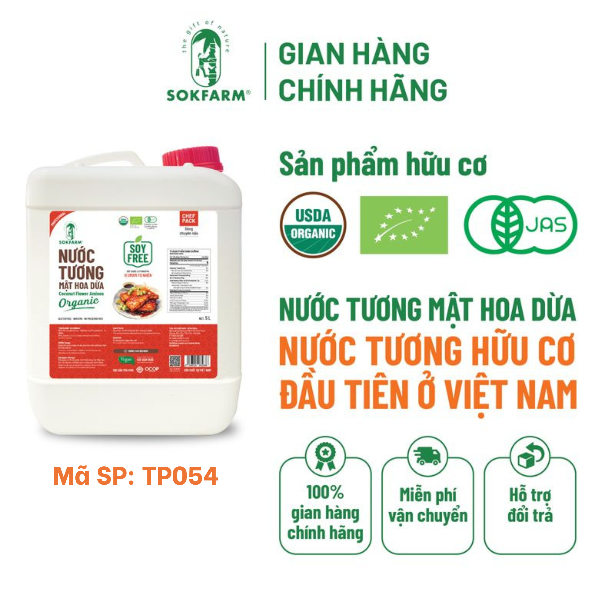 Nước tương mật hoa dừa Organic Sokfarm 5 lít - Dòng nguyên bản