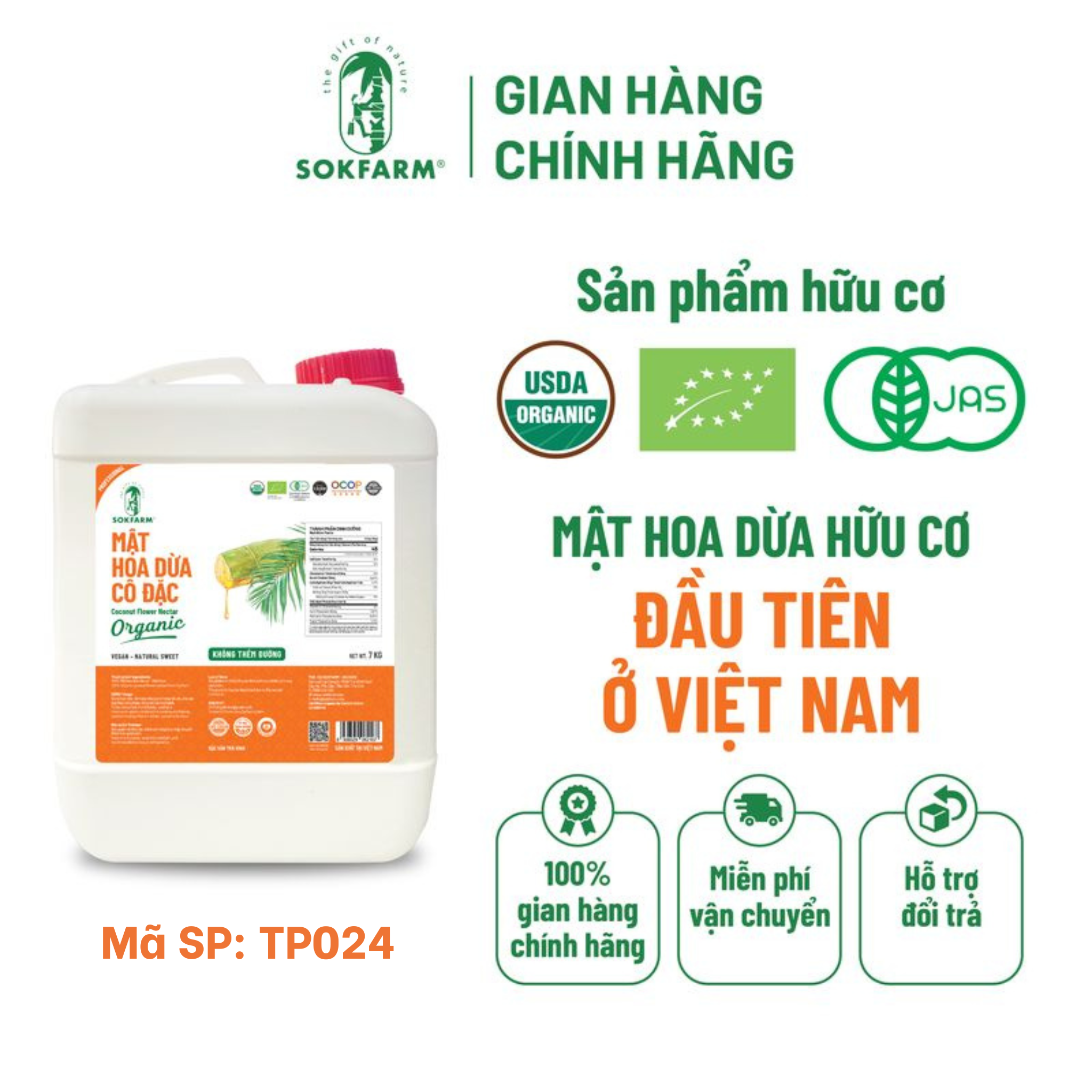 Mật hoa dừa cô đặc Organic Sokfarm 7kg