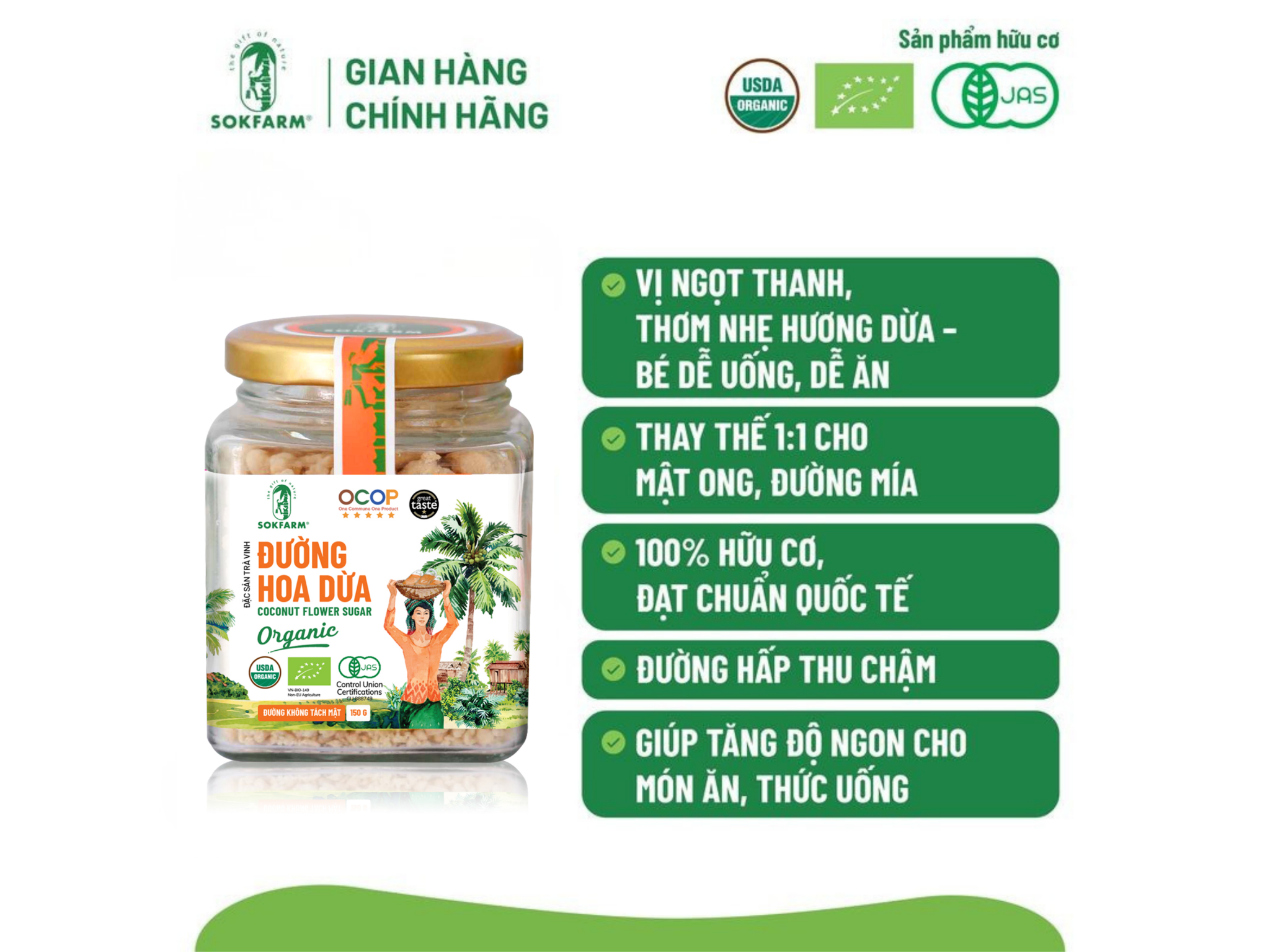 Đường hoa dừa Organic Sokfarm 150g