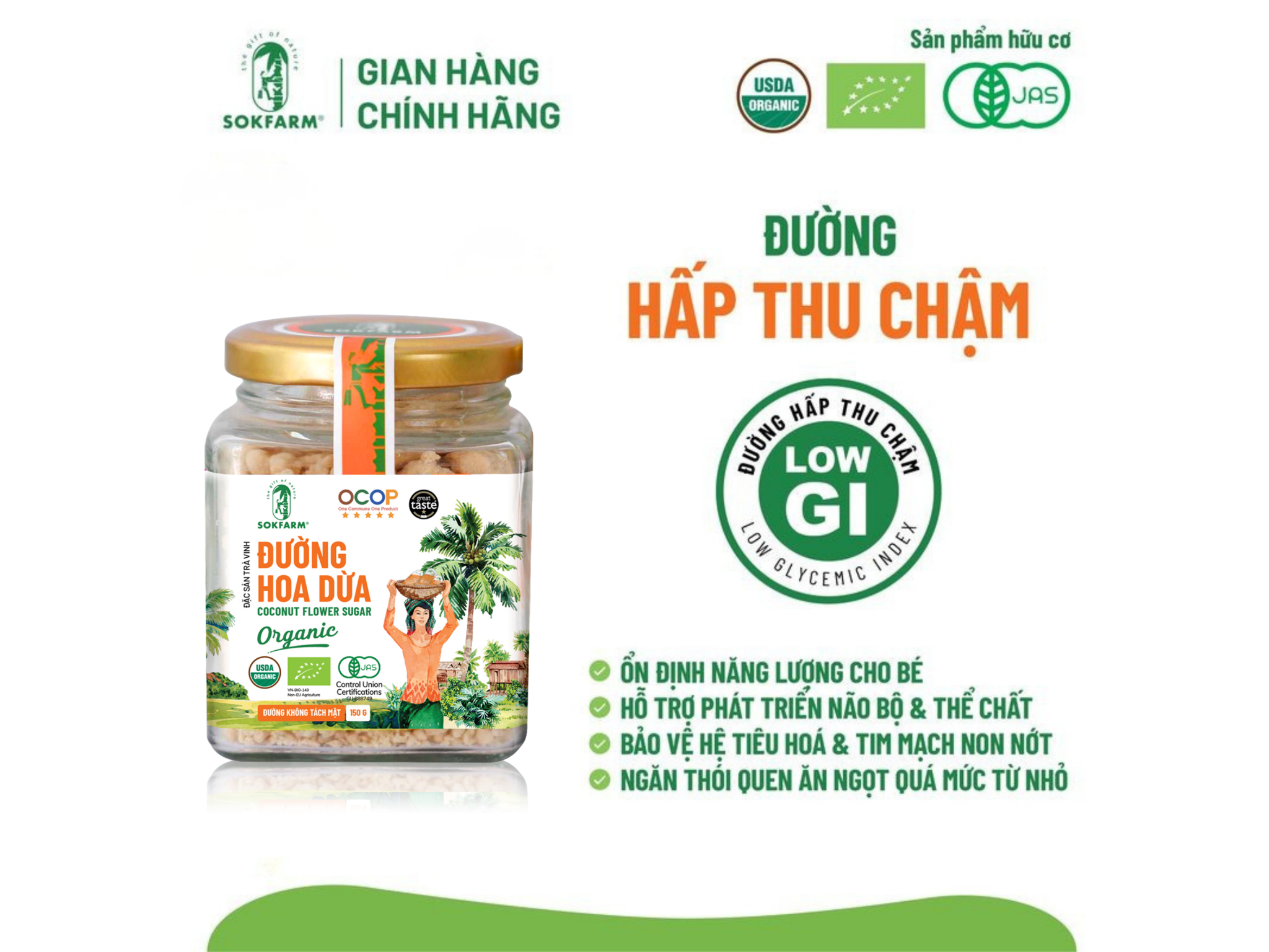 Đường hoa dừa Organic Sokfarm 150g
